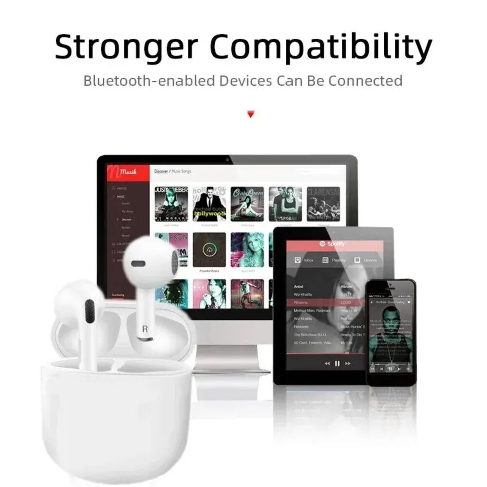 Pro4 TWS Bluetooth Earphone 9D Stereo Wireless Headphone In-Ear HiFi Earbud